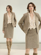 COCOBELLA Elevated Shimmer Wool Blend Mid Waist Straight Women City Commute Short Skirts