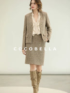 COCOBELLA Elevated Shimmer Wool Blend Mid Waist Straight Women City Commute Short Skirts