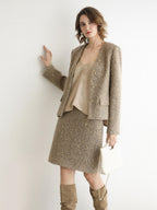 COCOBELLA Elevated Shimmer Wool Blend Mid Waist Straight Women City Commute Short Skirts