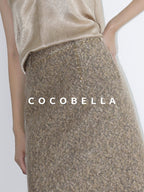 COCOBELLA Elevated Shimmer Wool Blend Mid Waist Straight Women City Commute Short Skirts