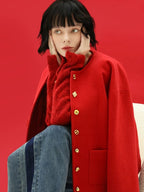 COCOBELLA Embroidered 3D Pocket Straight Fit Commuter Women Round Neck Wool Jackets