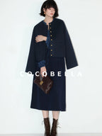 COCOBELLA Embroidered Button Pocket Design Straight Fit Commuter Women Polyester Navy Coats