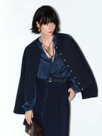 COCOBELLA Embroidered Button Pocket Design Straight Fit Commuter Women Polyester Navy Coats