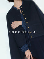 COCOBELLA Embroidered Button Pocket Design Straight Fit Commuter Women Polyester Navy Coats