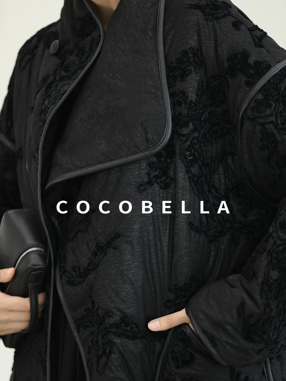 COCOBELLA Embroidered Button Pocket Loose Fit Mall Ready Women Black Padded Jackets