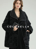 COCOBELLA Embroidered Button Pocket Loose Fit Mall Ready Women Black Padded Jackets