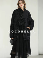 COCOBELLA Embroidered Button Pocket Loose Fit Mall Ready Women Black Padded Jackets