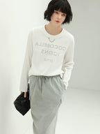 COCOBELLA Embroidered Cotton Blend Mid Rise H Line Office Minimalist Grey Midi Skirts