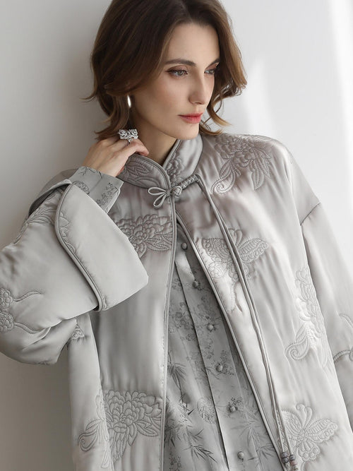 COCOBELLA Embroidered Ethnic Straight Fit Commuter Short Polyester Women Padded Jackets