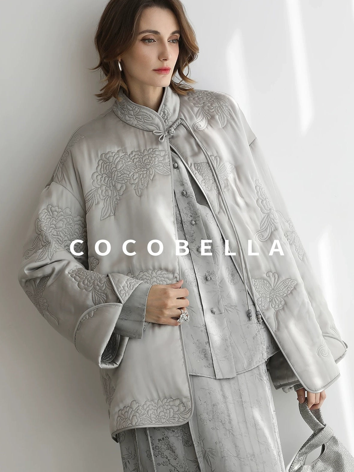 COCOBELLA Embroidered Ethnic Straight Fit Commuter Short Polyester Women Padded Jackets