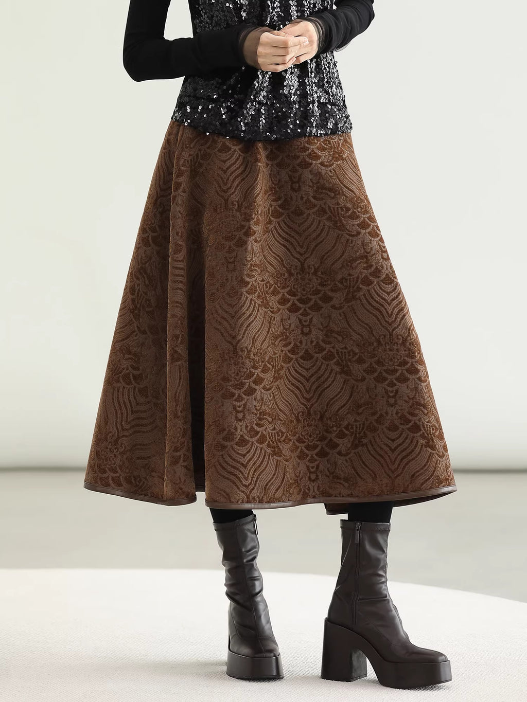 COCOBELLA_Embroidered_Jacquard_Chinese_A_Line_Mid_Waist_Women_Office_Maxi_Polyester_Skirts_MISSTT