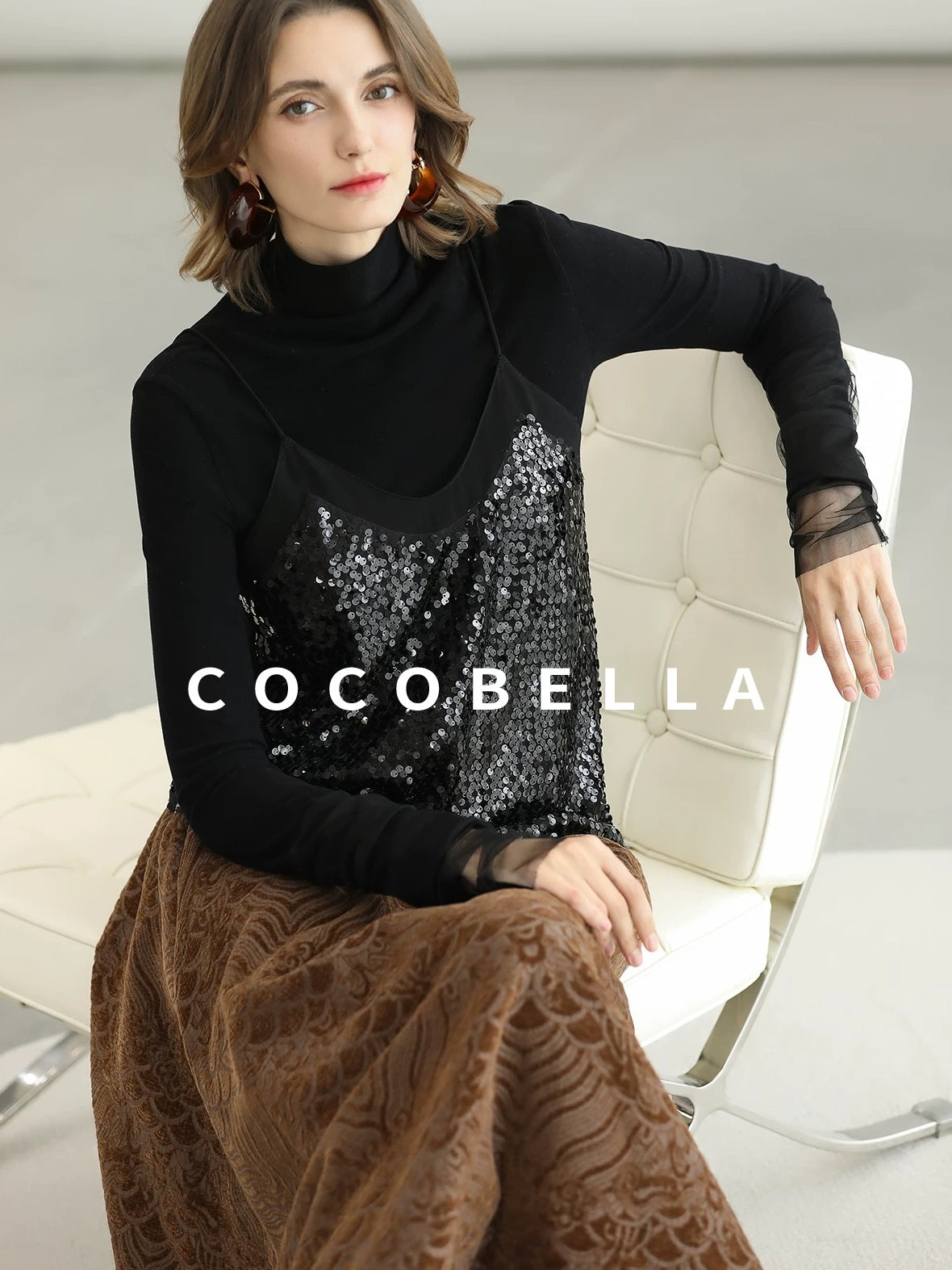 COCOBELLA Embroidered Jacquard Chinese A Line Mid Waist Women Office Maxi Polyester Skirts