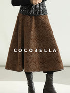 COCOBELLA Embroidered Jacquard Chinese A Line Mid Waist Women Office Maxi Polyester Skirts