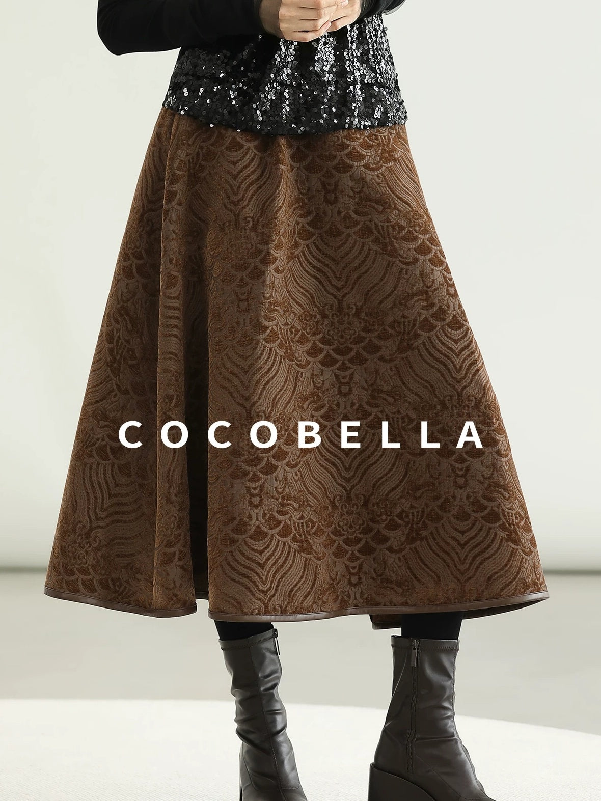 COCOBELLA Embroidered Jacquard Chinese A Line Mid Waist Women Office Maxi Polyester Skirts
