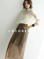 COCOBELLA Embroidered Lurex Chinese Loose Fit Stand Collar Commuting Long Sleeve T-Shirts