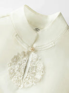 COCOBELLA Embroidered Lurex Chinese Loose Fit Stand Collar Commuting Long Sleeve T-Shirts