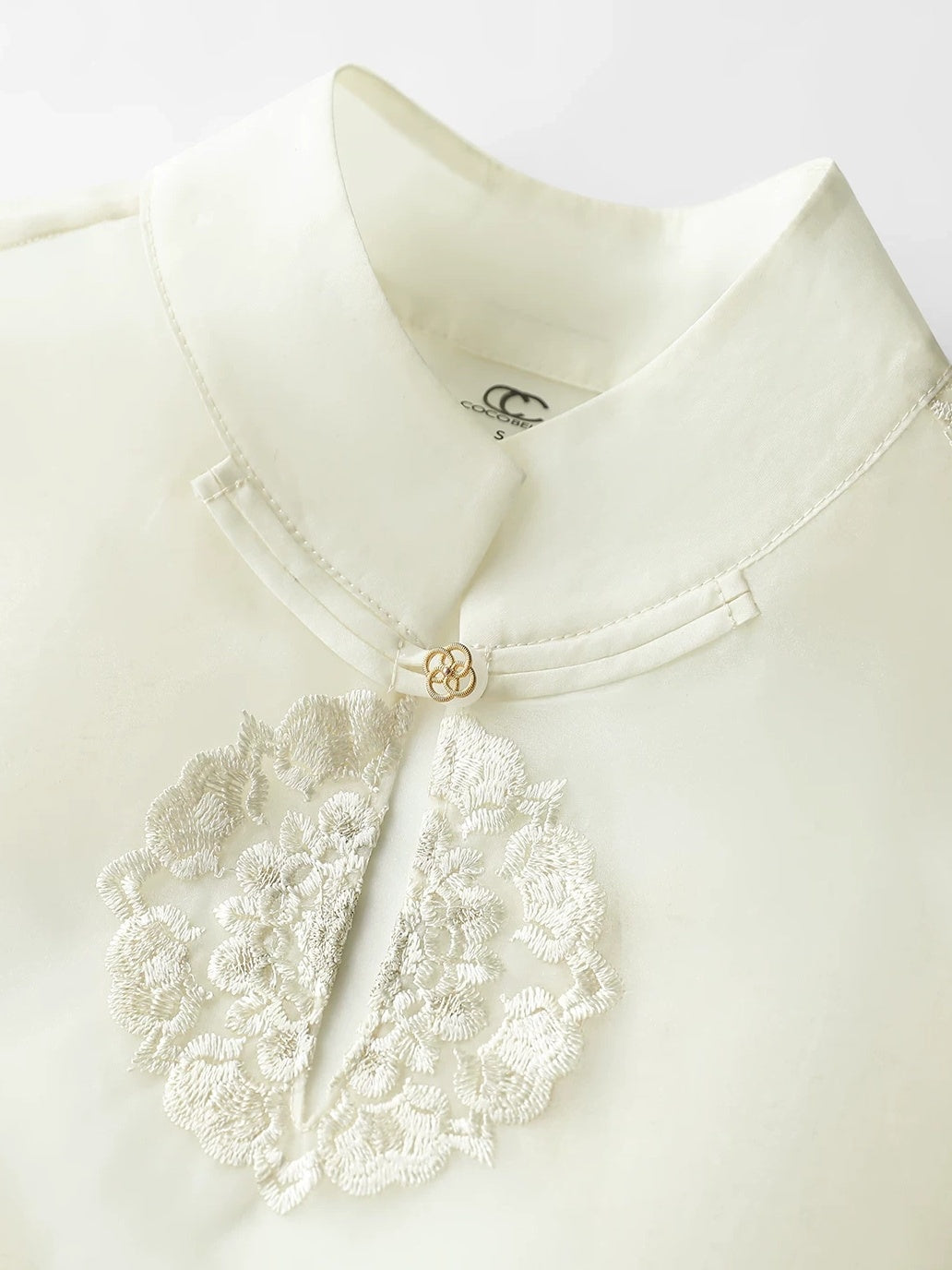 COCOBELLA Embroidered Lurex Chinese Loose Fit Stand Collar Commuting Long Sleeve T-Shirts