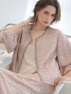 COCOBELLA Embroidered Sequin Beaded Lantern Sleeve Loose Fit Boucle Women Trim Sweater