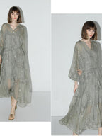 COCOBELLA Embroidered Tassel Belt Two Piece Resort V Neck A Line Women Dresses