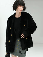COCOBELLA Faux Fur Double Breasted V Neck Long Sleeve Office Style Women Coats Jackets
