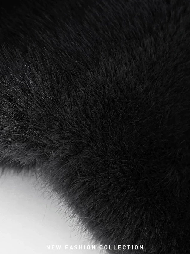 COCOBELLA Faux Fur Double Breasted V Neck Long Sleeve Office Style Women Coats Jackets