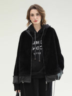 COCOBELLA_Faux_Fur_Layered_Look_Loose_Fit_Stand_Collar_Zip_Casual_Womens_Black_Jackets_MISSTT