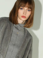 COCOBELLA Faux Fur Straight V Neck Long Sleeve Women Silver Blue Polyester Jackets