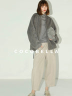 COCOBELLA Faux Fur Straight V Neck Long Sleeve Women Silver Blue Polyester Jackets