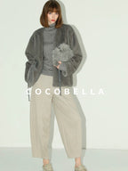 COCOBELLA Faux Fur Straight V Neck Long Sleeve Women Silver Blue Polyester Jackets