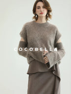 COCOBELLA Flattering High Waist Asymmetric Ruffle Straight Office Maxi Tobacco Skirts