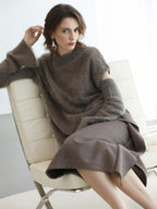 COCOBELLA Flattering High Waist Asymmetric Ruffle Straight Office Maxi Tobacco Skirts