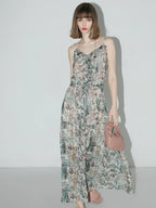 COCOBELLA Floral High Waist Sweet Boho V Neck Lantern Sleeve A Line Tea Style Dresses