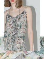 COCOBELLA Floral Ruffle V Neck A Line Spaghetti Adjustable Waist Elegant Women Dresses