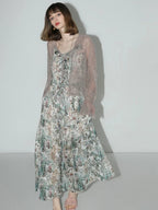 COCOBELLA Floral Ruffle V Neck A Line Spaghetti Adjustable Waist Elegant Women Dresses