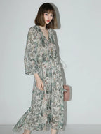 COCOBELLA Floral Ruffle V Neck A Line Spaghetti Adjustable Waist Elegant Women Dresses