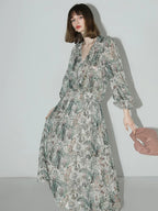 COCOBELLA Floral Ruffle V Neck A Line Spaghetti Adjustable Waist Elegant Women Dresses