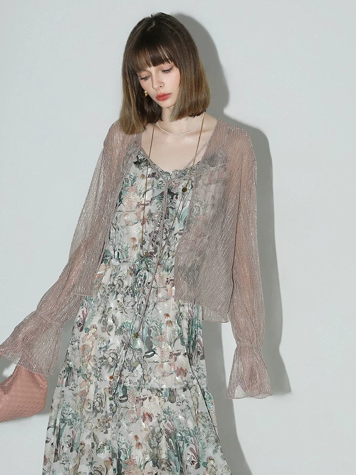 COCOBELLA Floral Ruffle V Neck A Line Spaghetti Adjustable Waist Elegant Women Dresses