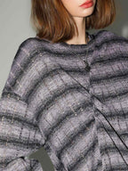 COCOBELLA Frayed Jacquard Loose Fit Streetwear Striped Long Sleeve Crewneck Shirts