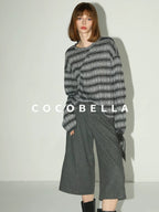 COCOBELLA Frayed Jacquard Loose Fit Streetwear Striped Long Sleeve Crewneck Shirts