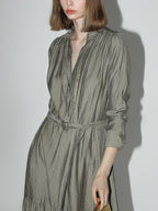 COCOBELLA French Pleated Belted High Waist Tencel Blend Aline Shirt Dress Office Shirts
