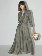 COCOBELLA French Pleated Belted High Waist Tencel Blend Aline Shirt Dress Office Shirts