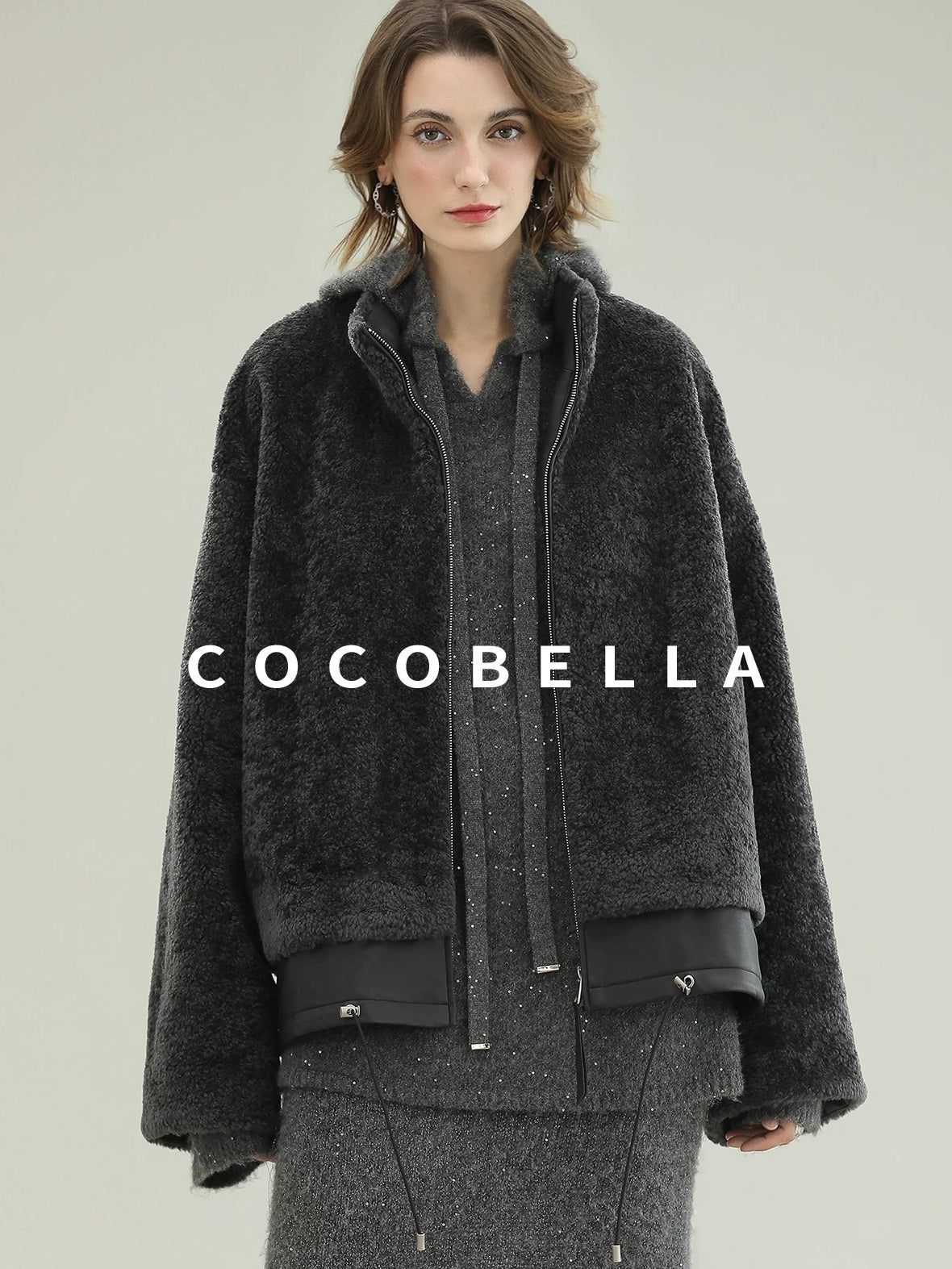 COCOBELLA Full Faux Fur Loose Fit Zipper Long Sleeve Women Office Commuter Polyester Coats