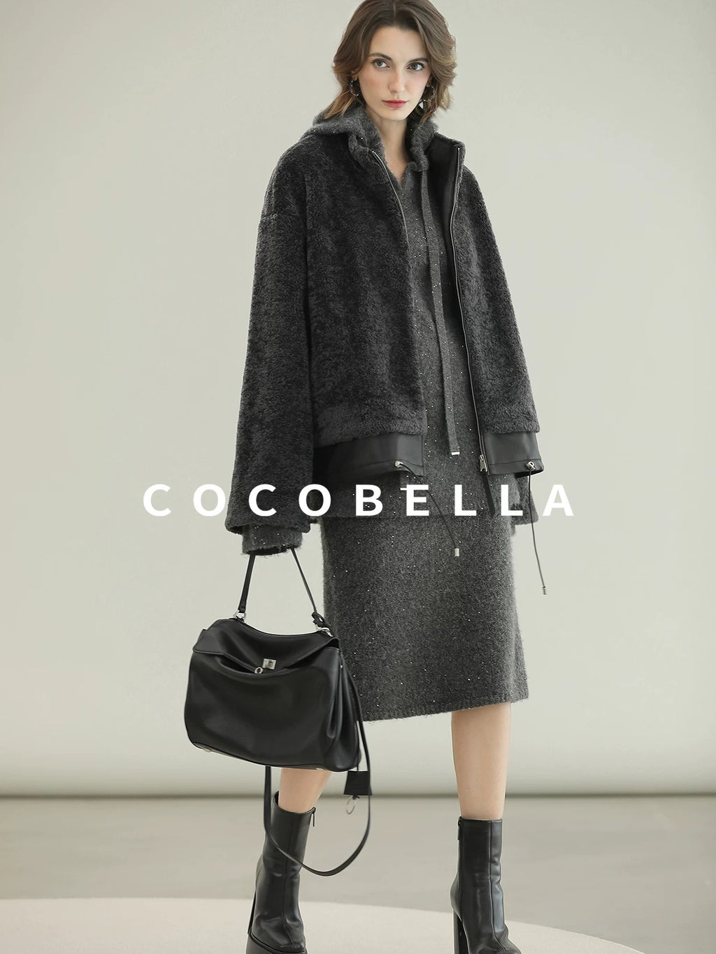 COCOBELLA Full Faux Fur Loose Fit Zipper Long Sleeve Women Office Commuter Polyester Coats
