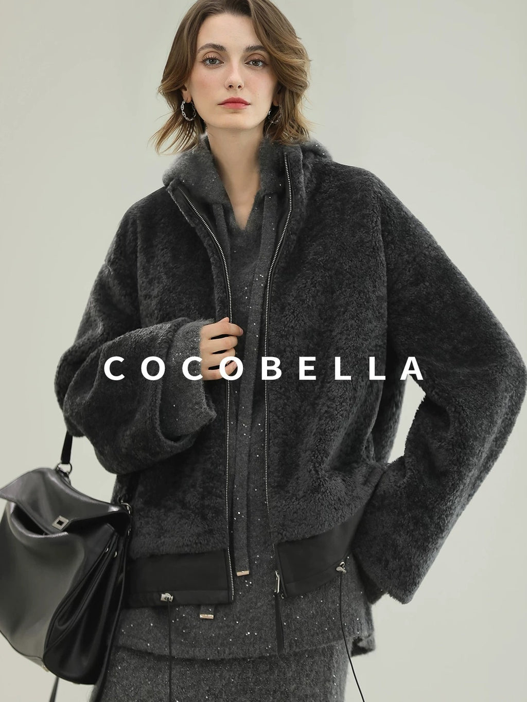 COCOBELLA Full Faux Fur Loose Fit Zipper Long Sleeve Women Office Commuter Polyester Coats