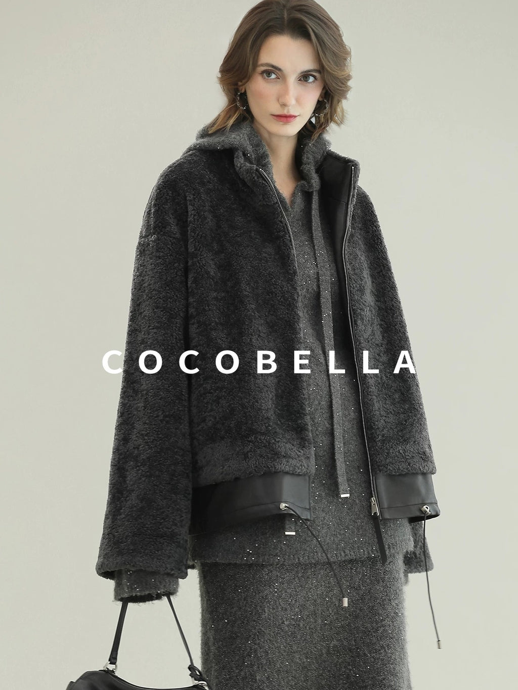 COCOBELLA Full Faux Fur Loose Fit Zipper Long Sleeve Women Office Commuter Polyester Coats