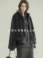 COCOBELLA Full Faux Fur Loose Fit Zipper Long Sleeve Women Office Commuter Polyester Coats