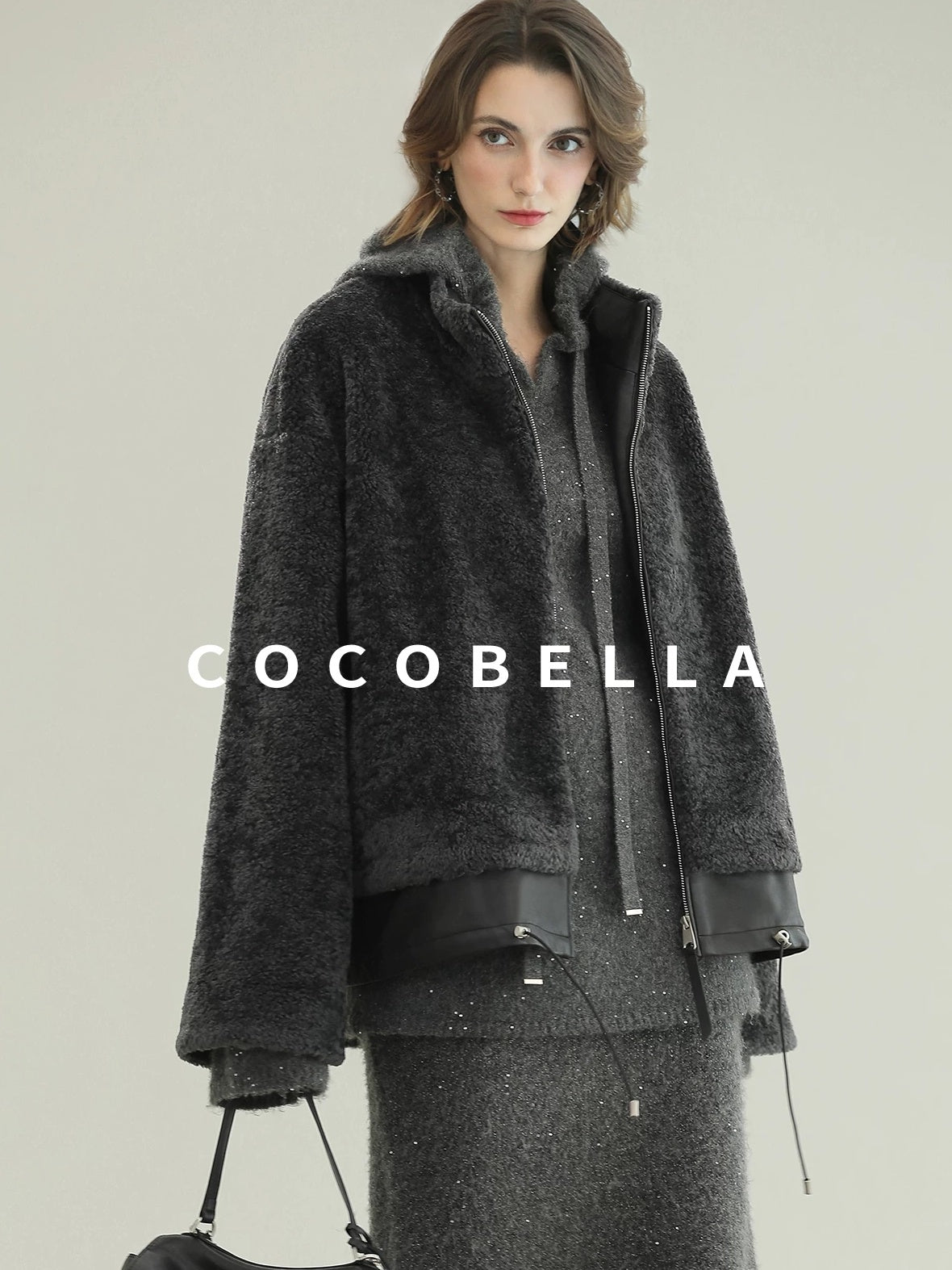 COCOBELLA Full Faux Fur Loose Fit Zipper Long Sleeve Women Office Commuter Polyester Coats