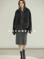 COCOBELLA Full Faux Fur Loose Fit Zipper Long Sleeve Women Office Commuter Polyester Coats