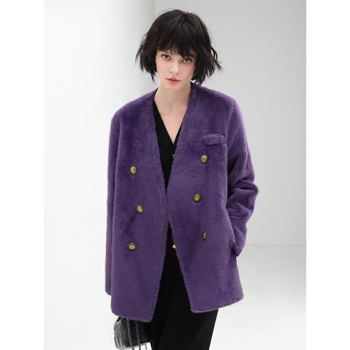 COCOBELLA_Full_Faux_Fur_Plush_Tailored_V_Neck_Office_Women_Regular_Fit_Coats_MISSTT