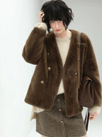 COCOBELLA Full Faux Fur Plush Tailored V Neck Office Women Regular Fit Coats